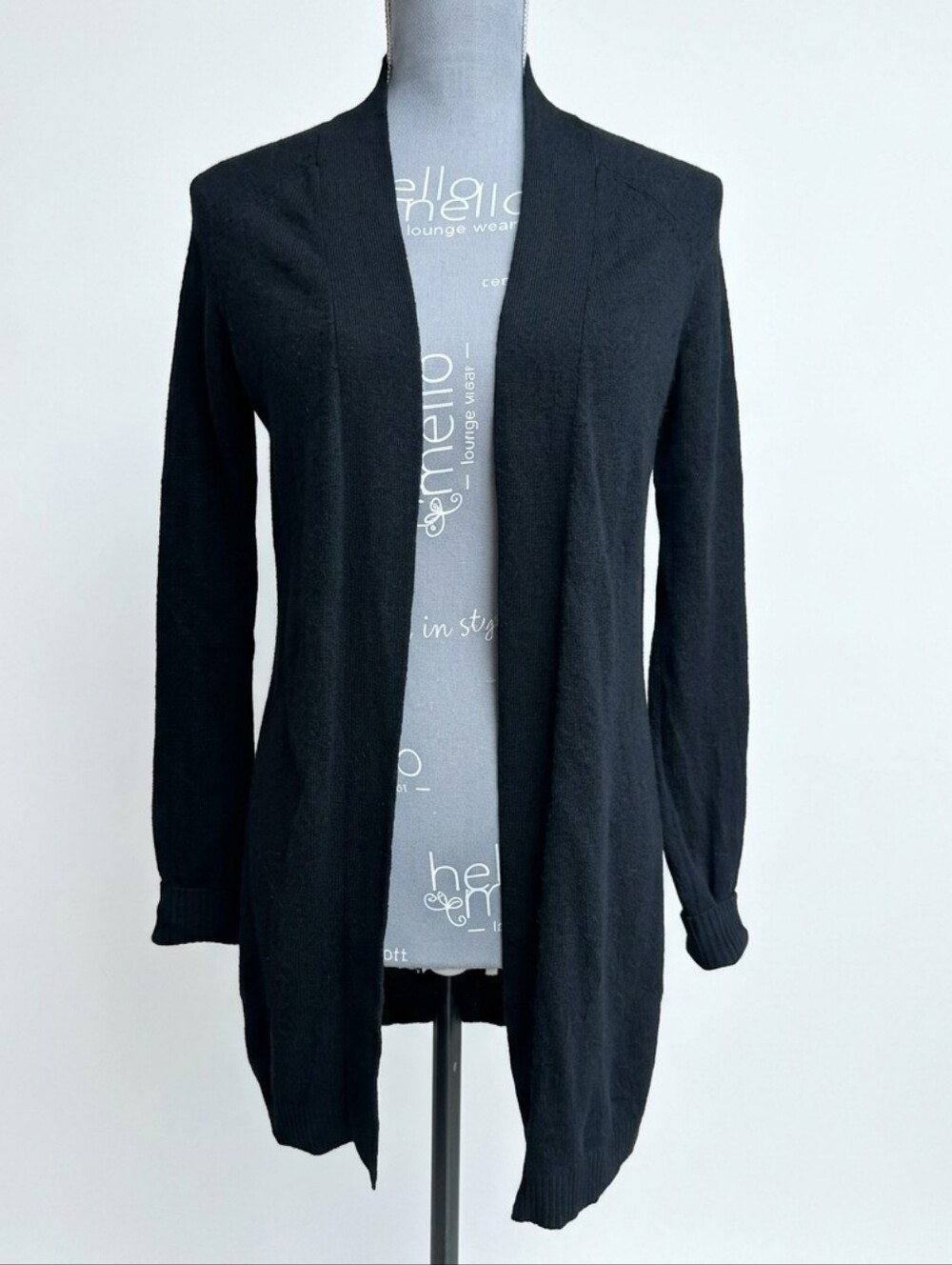 Barrow & Grove 100% Cashmere Black Open Front Longline Duster Cardigan Small